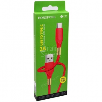 USB кабель Type-C Borofone BX92 Nylon 3,0A (1м) Красный* - фото, изображение, картинка