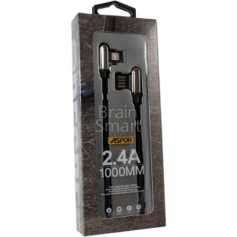 USB кабель Lightning Aspor A119 Nylon угол 90° (1м) (2.4A) Серый - фото, изображение, картинка