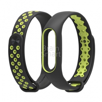 Ремешок силиконовый New MiJobs Nike Sport для Xiaomi Mi Band 2 Черный/Желтый - фото, изображение, картинка