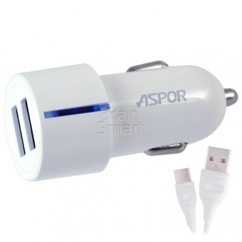 АЗУ Aspor A905 2USB + кабель Type-C (2,4A/IQ) Белый - фото, изображение, картинка