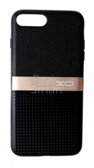 Накладка силиконовая XO iPhone 7 Plus/8 Plus кожа карбон с метал. вставкой Черный - фото, изображение, картинка