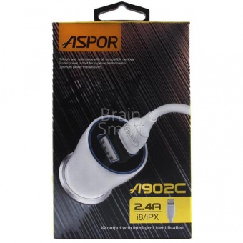 АЗУ Aspor A902 2USB + кабель Lightning (2,4A/IQ) Белый - фото, изображение, картинка