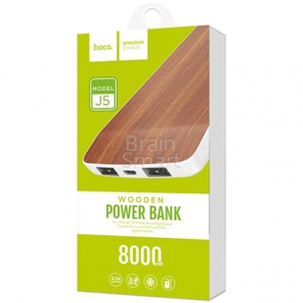 Внешний аккумулятор HOCO Power Bank J5 Wooden 8000 mAh Красный Дуб - фото, изображение, картинка