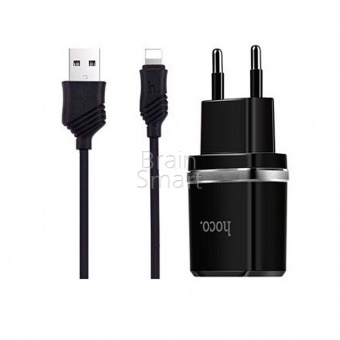 СЗУ HOCO C12 2USB + кабель Lightning (2,4A) Черный - фото, изображение, картинка