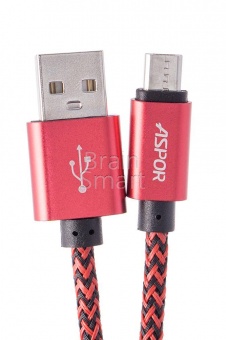 USB кабель Micro Aspor A173 в тканевой оплётке 30 cm (3.0A) Розовый - фото, изображение, картинка