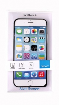Бампер металл Deppa Alum Bumper + защитная пленка iPhone 6 (63142) Черный - фото, изображение, картинка