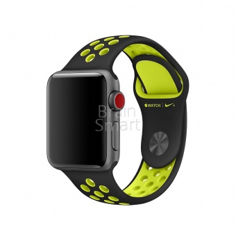 Ремешок силиконовый Nike для Apple Watch (42/44мм) тех.пак Черный/Желтый - фото, изображение, картинка