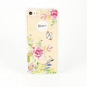 Накладка силикон Kauaro Цветы с бабочкой Swarovski iPhone 7/8 Прозрачный