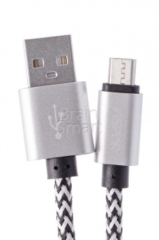 USB кабель Micro Aspor A173 в тканевой оплётке 30 cm (3.0A) Серебряный - фото, изображение, картинка
