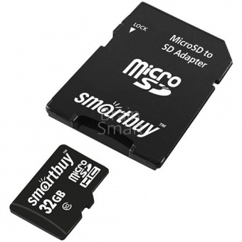 MicroSD 32GB Smart Buy Class 10 + SD адаптер - фото, изображение, картинка