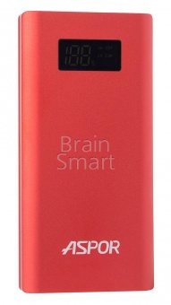 Внешний аккумулятор Aspor Power Bank Q388 QuickCharge Алюминий 10000 mAh+LED Красный - фото, изображение, картинка