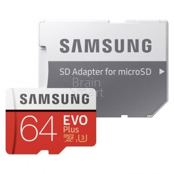 MicroSD 64GB Samsung Evo Plus Class 10 U1 U3 (100 Mb/s) + SD адаптер - фото, изображение, картинка