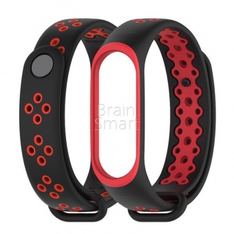 Ремешок силиконовый New MiJobs Nike Sport для Xiaomi Mi Band 3/4 Черный/Красный - фото, изображение, картинка