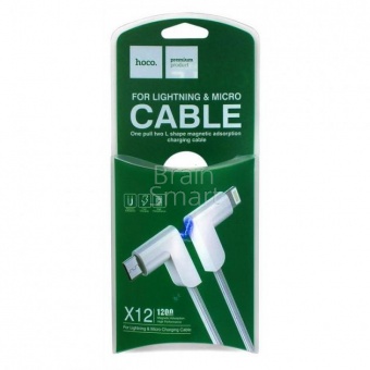 USB кабель Lightning+Micro HOCO X12 (1.2м) Белый - фото, изображение, картинка