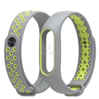 Ремешок силиконовый New MiJobs Nike Sport для Xiaomi Mi Band 2 Серый/Желтый - фото, изображение, картинка
