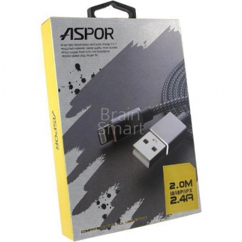 USB кабель Lightning Aspor A132L трос (2м) (2.4A) Черный - фото, изображение, картинка