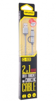 USB кабель Lightning+micro Awei (High quality) CL930 (2 в1) (1м) Серый - фото, изображение, картинка