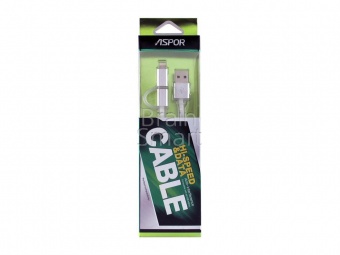 USB кабель Micro+Lightning Aspor A113 круглый  в силиконе (1м) (2.1A) Белый - фото, изображение, картинка