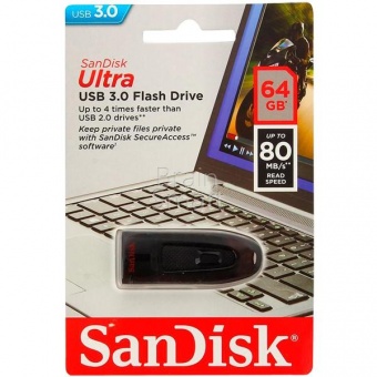 USB 3.0 Флеш-накопитель 64GB Sandisk Ultra Черный - фото, изображение, картинка