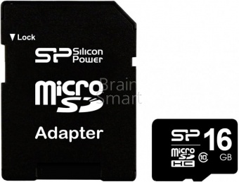 MicroSD 16GB Silicon Power Class 10 + SD адаптер - фото, изображение, картинка