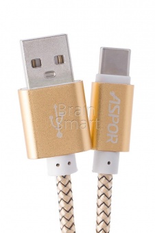 USB кабель Type-C Aspor А163 в тканевой оплётке 1,2m (2,4A) Золотой - фото, изображение, картинка