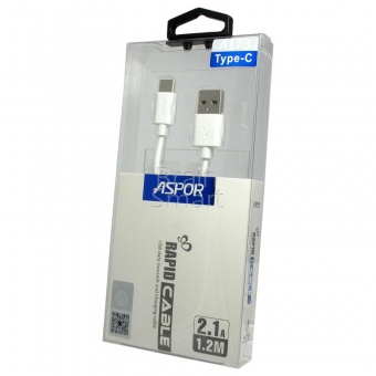 USB кабель Type-C Aspor A173 (1,2м) (2.1A) Белый - фото, изображение, картинка