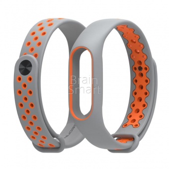 Ремешок силиконовый New MiJobs Nike Sport для Xiaomi Mi Band 2 Серый/Оранжевый - фото, изображение, картинка