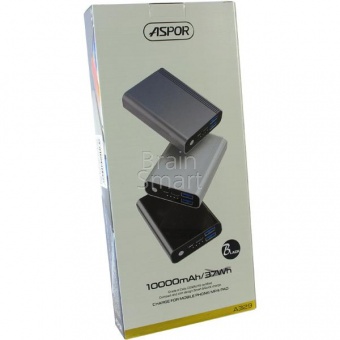 Внешний аккумулятор Aspor Power Bank A329 Алюминий 10000 mAh+LED (IQ) Черный - фото, изображение, картинка