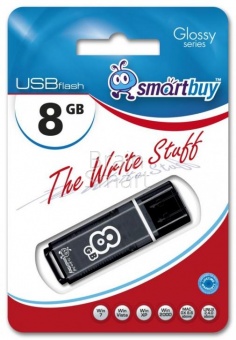 USB 2.0 Флеш-накопитель 8GB SmartBuy Glossy Черный - фото, изображение, картинка