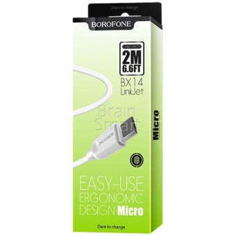 USB кабель Micro Borofone BX14 LinkJet (2м) Белый - фото, изображение, картинка