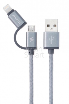 USB кабель Lightning+micro Awei (High quality) CL930 (2 в1) (1м) Серый - фото, изображение, картинка