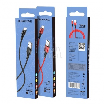 USB кабель Type-C Borofone BX20 Nylon 3,0A (1м) Красный* - фото, изображение, картинка