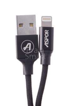 USB кабель Lightning Aspor AC-12 Aluminum (1,2м) (2,4A) Черный - фото, изображение, картинка