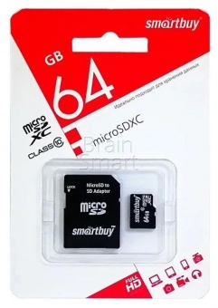 MicroSD 64GB Smart Buy Class 10 UHS-I + SD адаптер* - фото, изображение, картинка