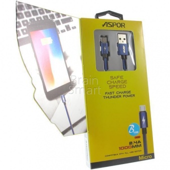 USB кабель Micro Aspor A125 Nylon Gold Seriel (1м) (2.4A) Синий - фото, изображение, картинка