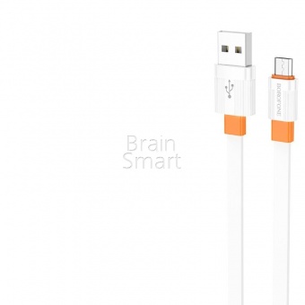 USB кабель Micro Borofone BX89 2,4A (1м) Белый/Оранжевый* - фото, изображение, картинка
