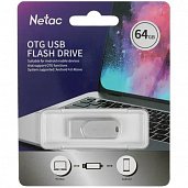 USB 3.0 Флеш-накопитель 64GB Netac U785C Dual USB-C/Type-A OTG Серебристый* - фото, изображение, картинка