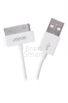 USB кабель Apple iPhone 4 Aspor A104 круглый (1,2м) (2.1A) Белый - фото, изображение, картинка