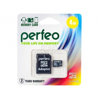MicroSD 4GB Perfeo Class 10 + SD адаптер - фото, изображение, картинка