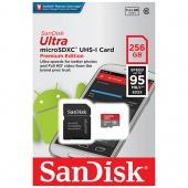 MicroSDXC 256GB SanDisk Class 10 Ultra UHS-I (95 Mb/s) + SD адаптер - фото, изображение, картинка