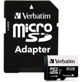 MicroSD 8GB Verbatim Class 10 UHS-I + SD адаптер - фото, изображение, картинка