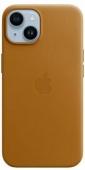 Накладка Magsafe Leather Case iPhone 14 Золотой Коричневый* - фото, изображение, картинка
