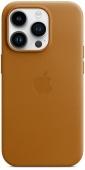 Накладка Magsafe Leather Case iPhone 14 Pro Max Золотой Коричневый* - фото, изображение, картинка