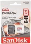 MicroSD 32GB SanDisk Class 10 Ultra UHS-I A1 (120 Mb/s) + SD адаптер* - фото, изображение, картинка
