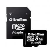 MicroSD 8GB OltraMax Class 10 + SD адаптер - фото, изображение, картинка