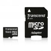 MicroSD 16GB Transcend Class 10 UHS-I + SD адаптер - фото, изображение, картинка