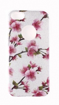 Накладка силиконовая Shine iPhone 5/5S/SE блестящая Сакура Серебряный - фото, изображение, картинка
