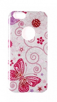 Накладка силиконовая Shine iPhone 6 блестящая Бабочки Серебряный - фото, изображение, картинка