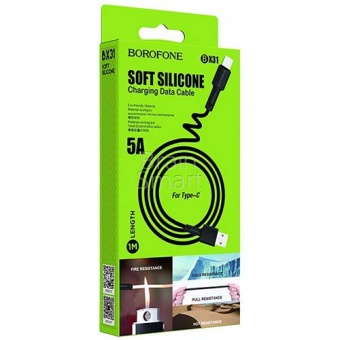 USB кабель Type-C Borofone BX31 Soft Silicone (1м) Черный - фото, изображение, картинка