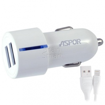 АЗУ Aspor A905 2USB + кабель Lightning (2,4A/IQ) Белый - фото, изображение, картинка
